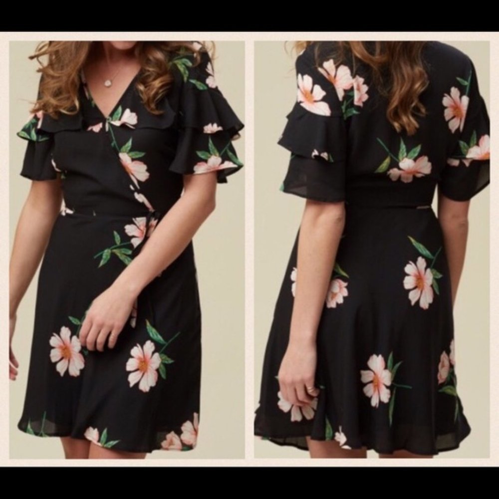 Altar’d State | Black Floral Faux Wrap Dress